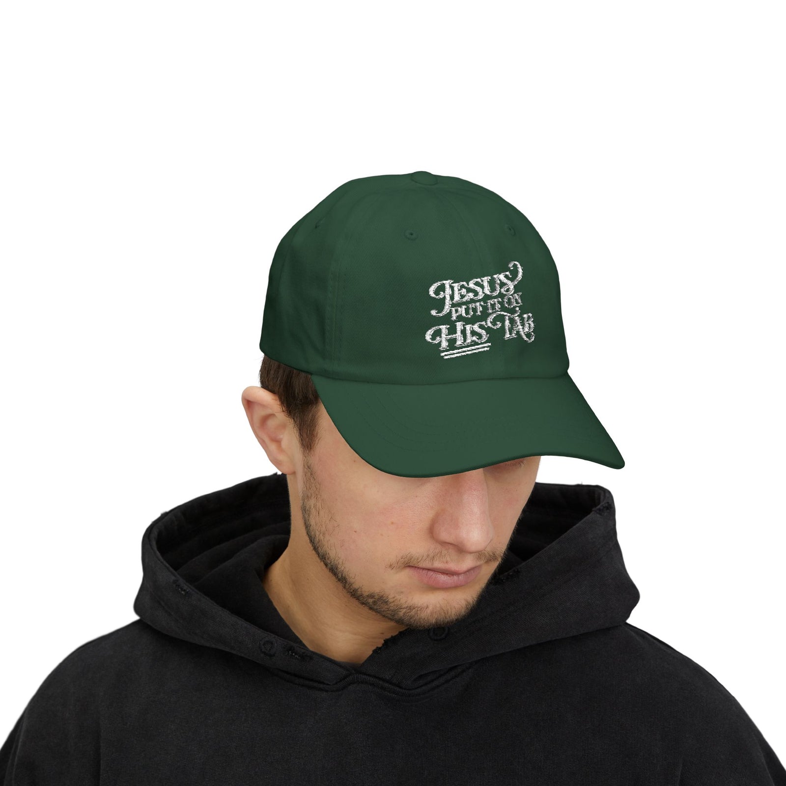 Jesus Put It On His Tab White Embroidered Christian Dad Cap Baseball Hat