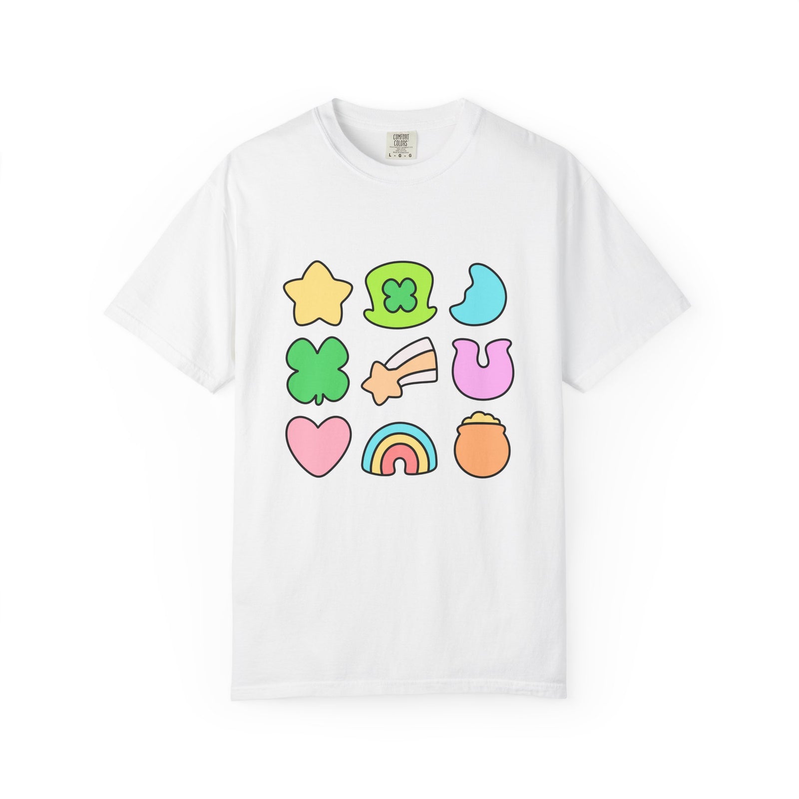 Lucky Charm Icons Graphic T-Shirt Pastel St. Patrick’s Day Unisex Short Sleeve Tee