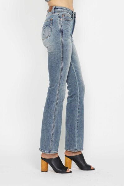 Judy Blue Full Size Tummy Control Back Embroidered Pocketed Bootcut Jeans Plus Size - Sydney So Sweet