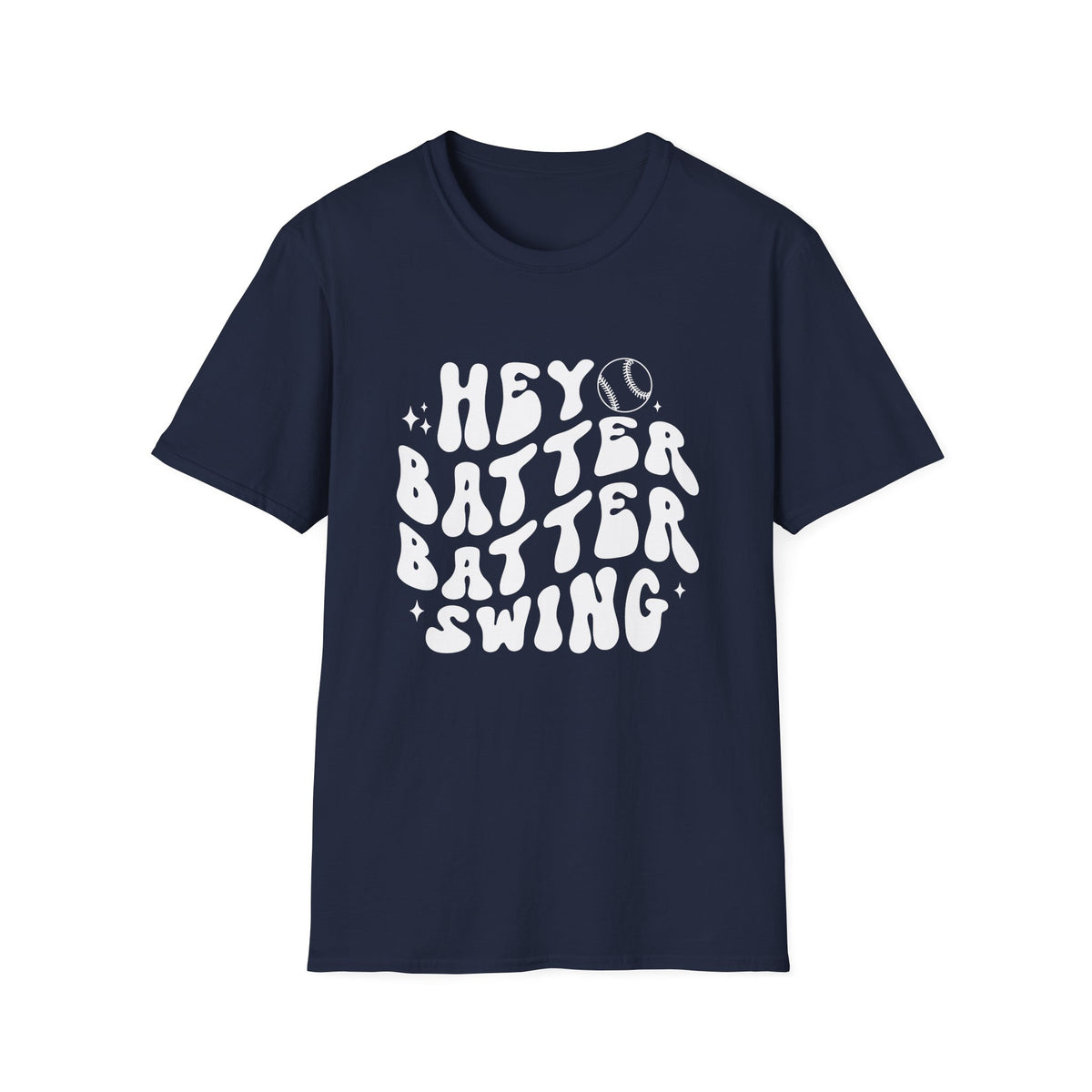 Hey Batter Batter Swing Baseball or Softball Retro Font Graphic T-Shirt Sports Tee (12 Team Colors)