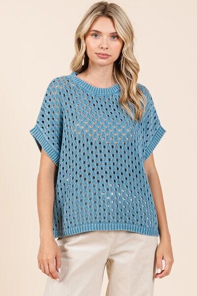 Mittoshop Mineral Wash Openwork Short Sleeve Knit Cover Up - Sydney So Sweet