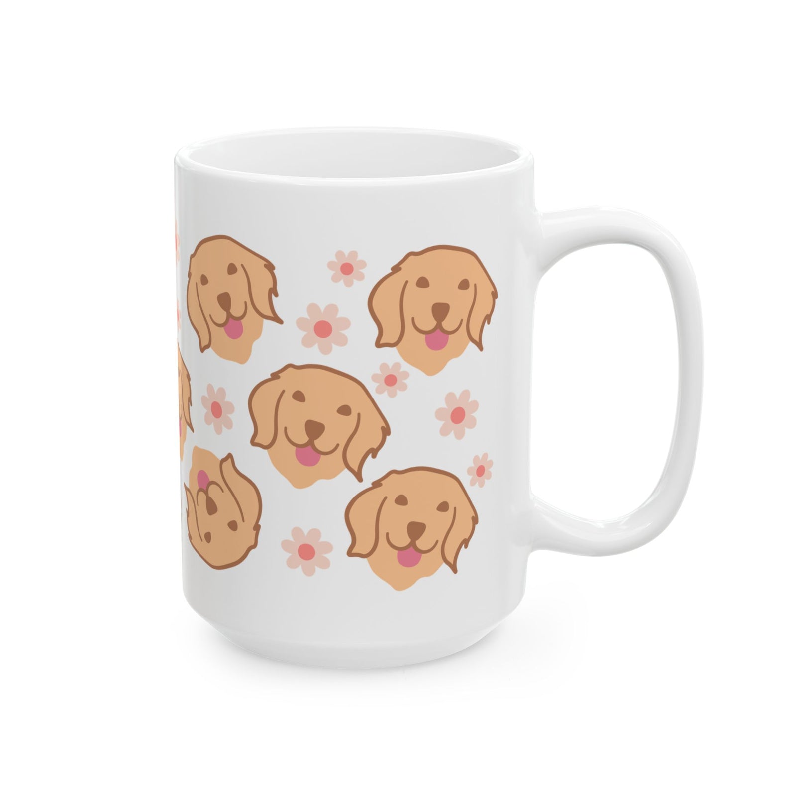 Golden Retriever Pattern Ceramic Mug — Cute Dog & Flowers Coffee Cup (11oz, 15oz)