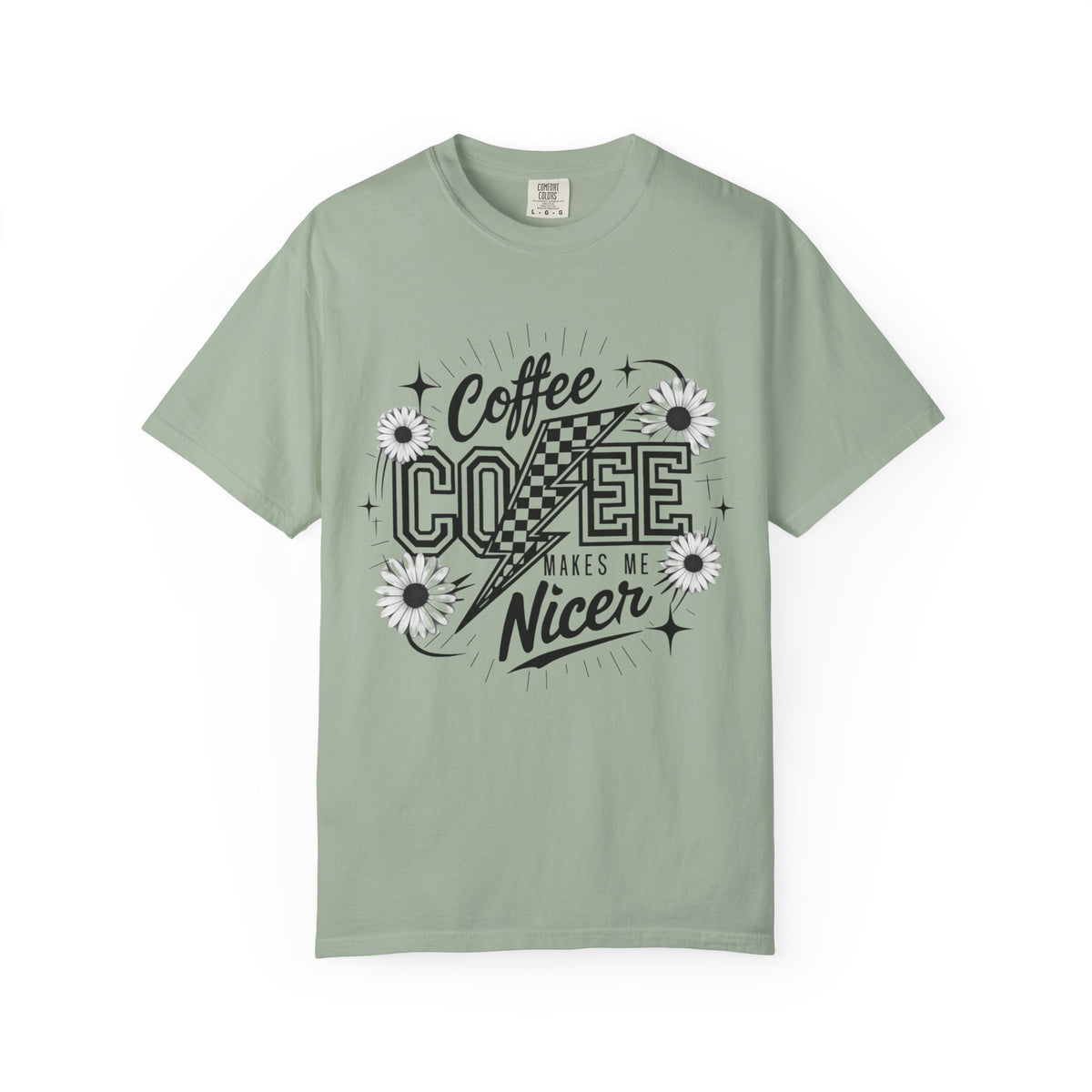 Coffee Makes Me Nicer T-Shirt Retro Daisies & Lightning Graphic Tee