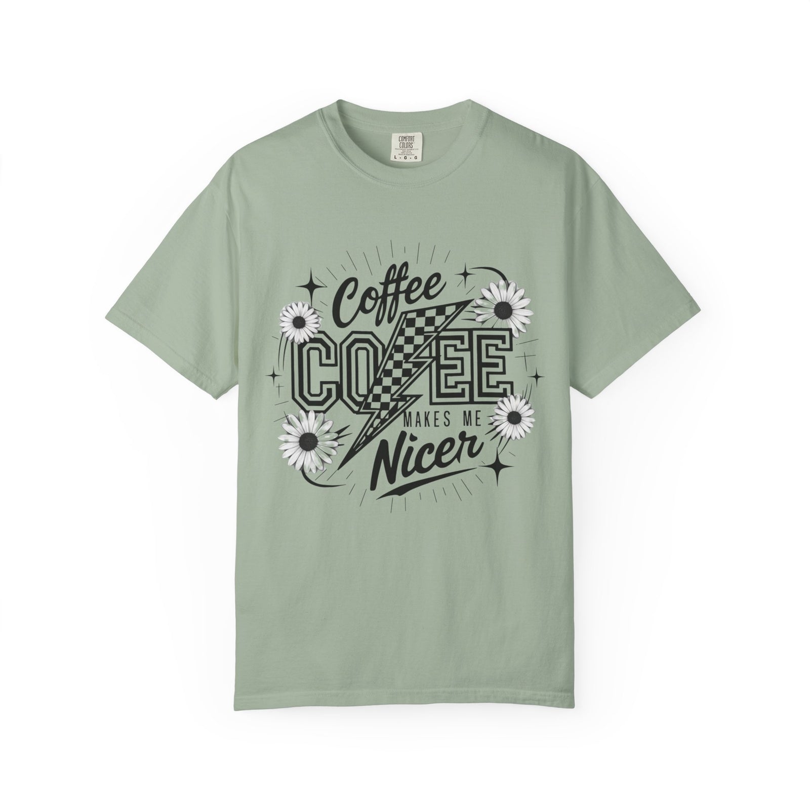 Coffee Makes Me Nicer T-Shirt Retro Daisies & Lightning Graphic Tee