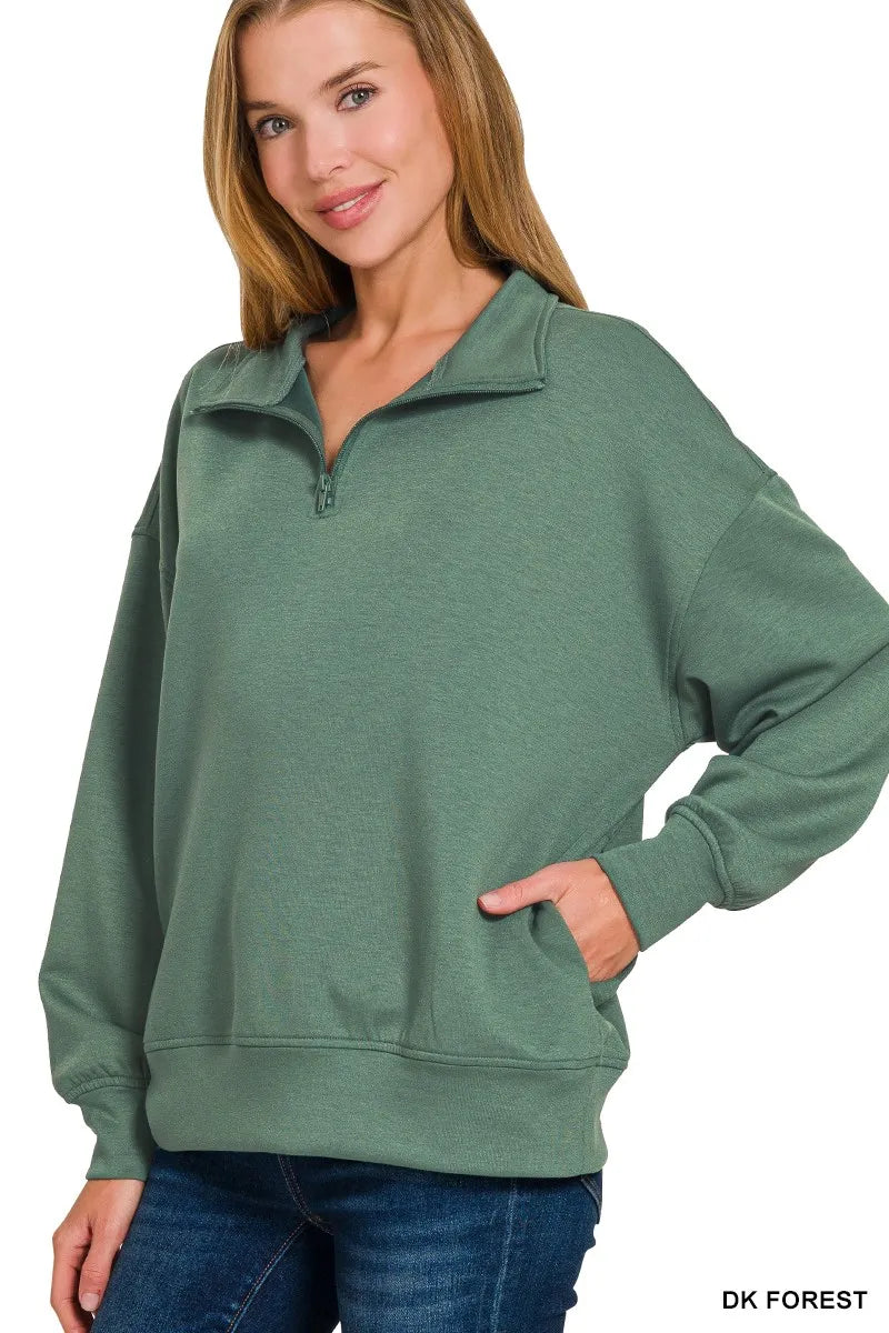 Zenana Scuba Quarter-Zip Sweatshirt - Sydney So Sweet