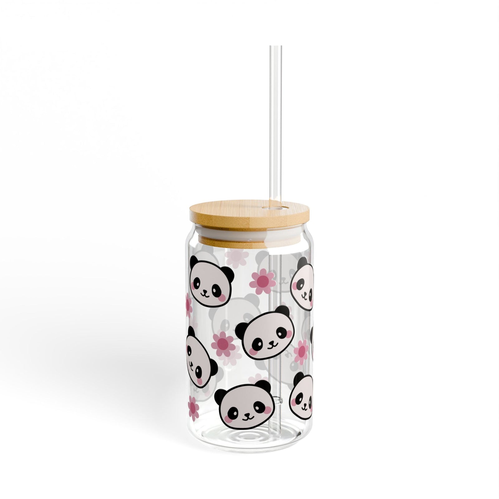 Panda Blossom Tumbler Sipper Glass 16oz — Reusable Drink Jar with Lid & Straw - Sydney So Sweet