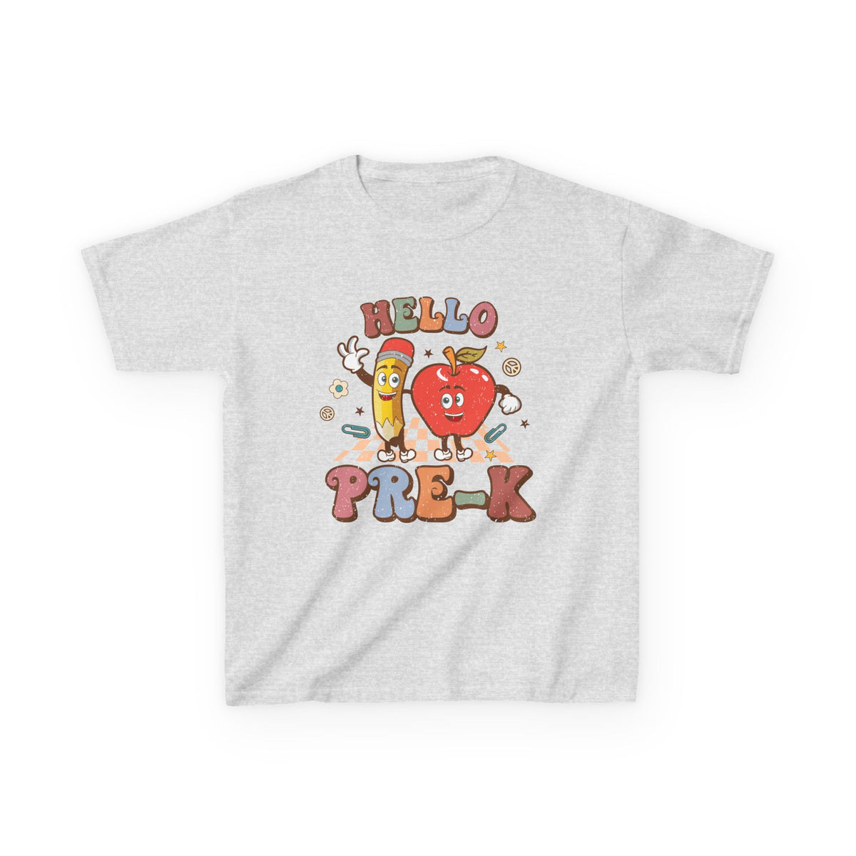 Hello Pre-K Grade Cute Apple & Pencil Graphic Tee Back-to-School Preschool Kids T-Shirt