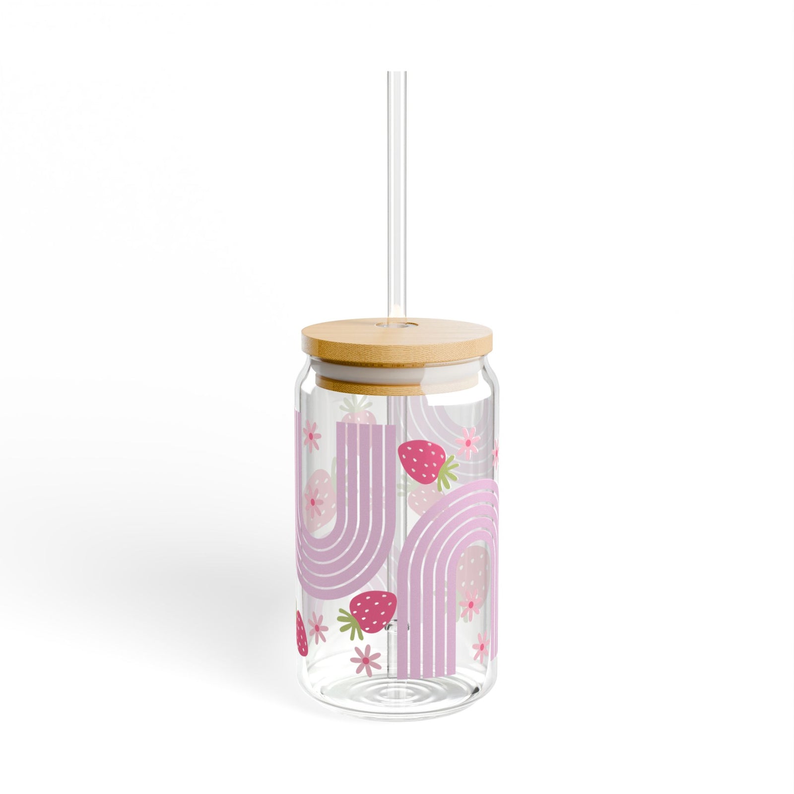 Wild Strawberry Tumbler Sipper Glass 16oz — Reusable Drink Jar with Lid & Straw