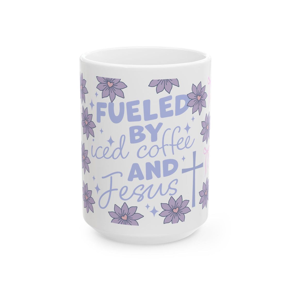 Fueled by Iced Coffee and Jesus Cute Ceramic Mug Coffee Cup (11oz & 15oz)
