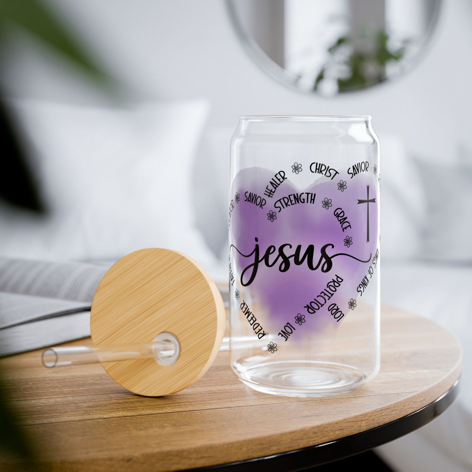 Jesus is King of Kings Christian Tumbler Sipper Glass 16oz — Reusable Drink Jar with Lid & Straw