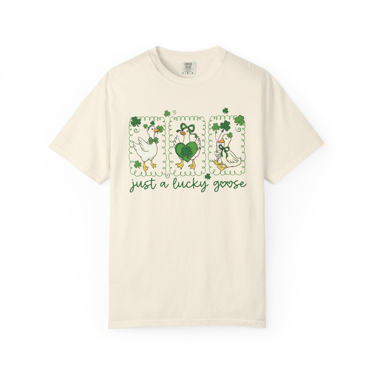Just a Lucky Goose Stamp St. Patrick's Day Graphic T-Shirt Unisex Short Sleeve Tee