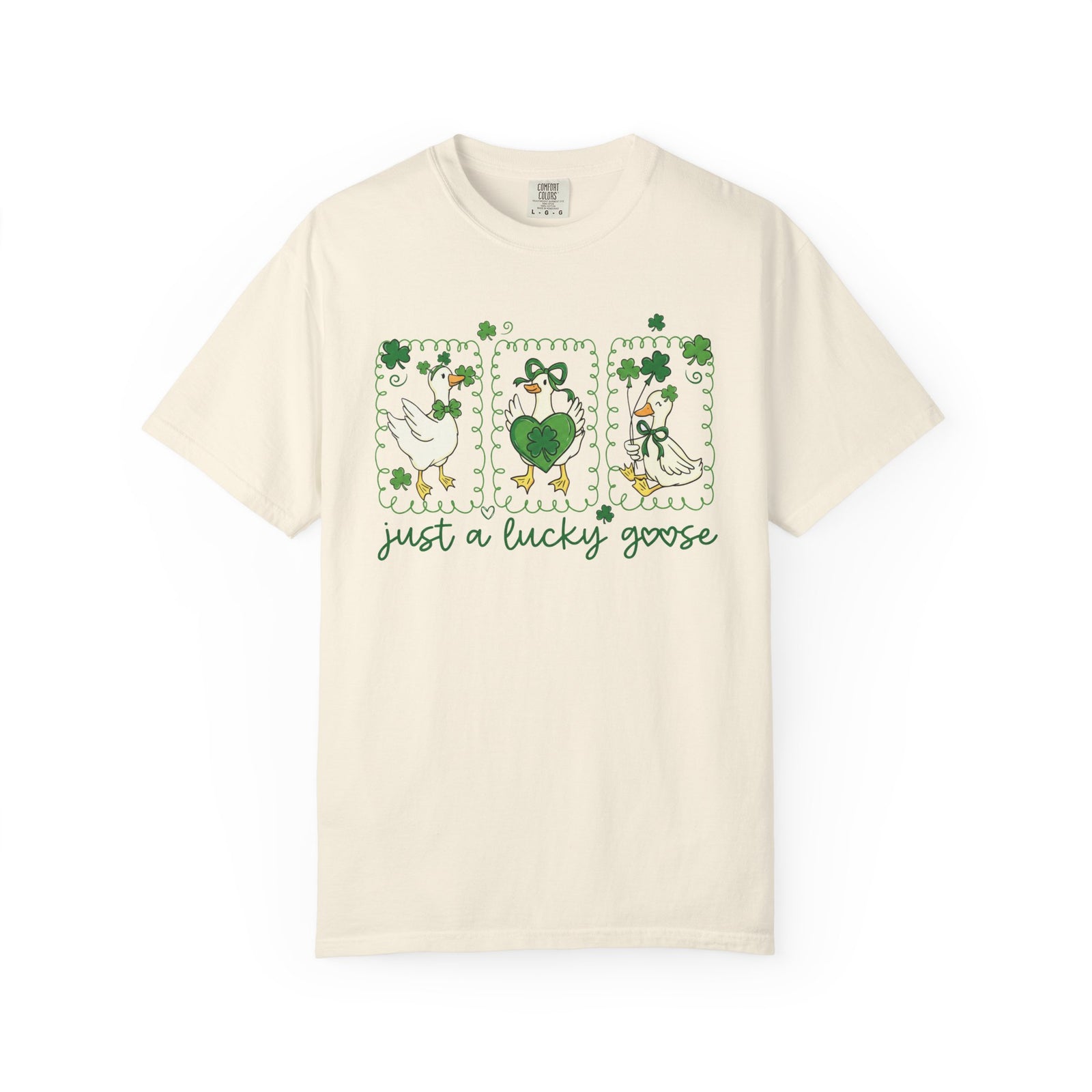 Just a Lucky Goose Stamp St. Patrick's Day Graphic T-Shirt Unisex Short Sleeve Tee