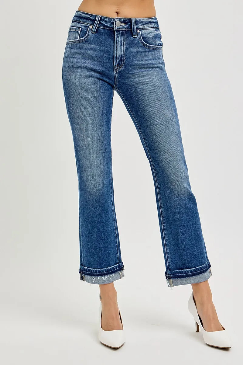 RISEN Mid Rise Ankle Straight Cuffed Jeans - Sydney So Sweet