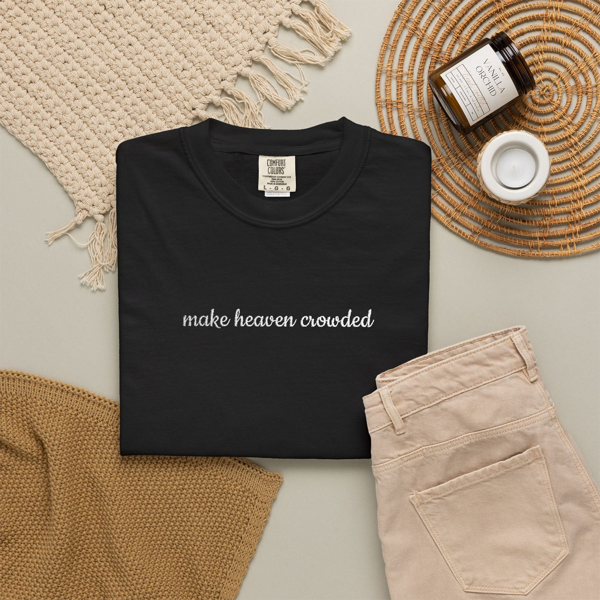 Make Heaven Crowded Embroidered Script Tee Christian T-Shirt