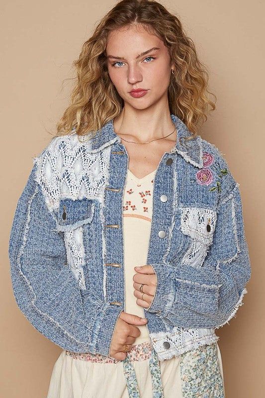 POL Crochet Patch Embroidered Button Up Jacket - Sydney So Sweet