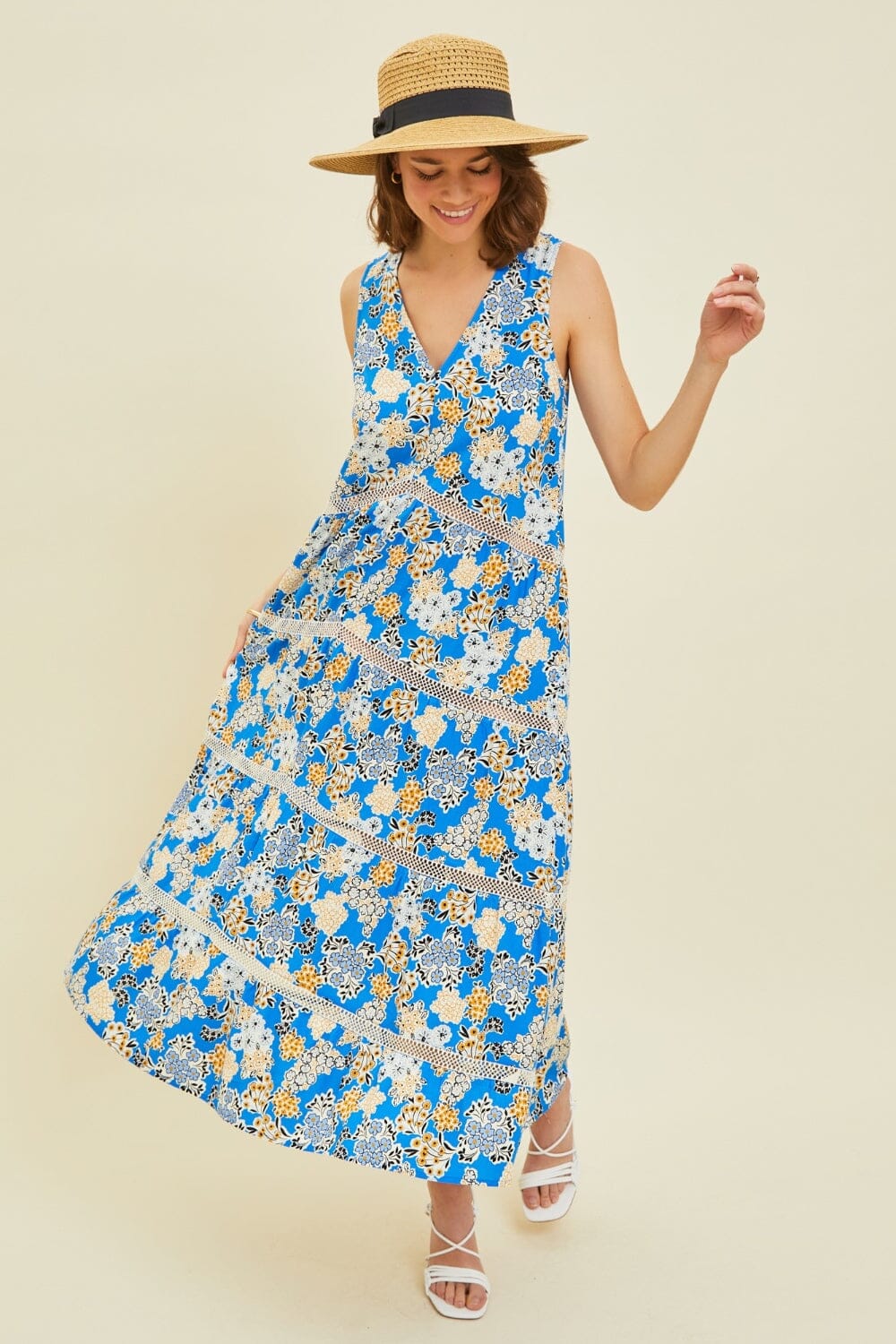 HEYSON Full Size Printed Crochet Trim Maxi Dress - Sydney So Sweet