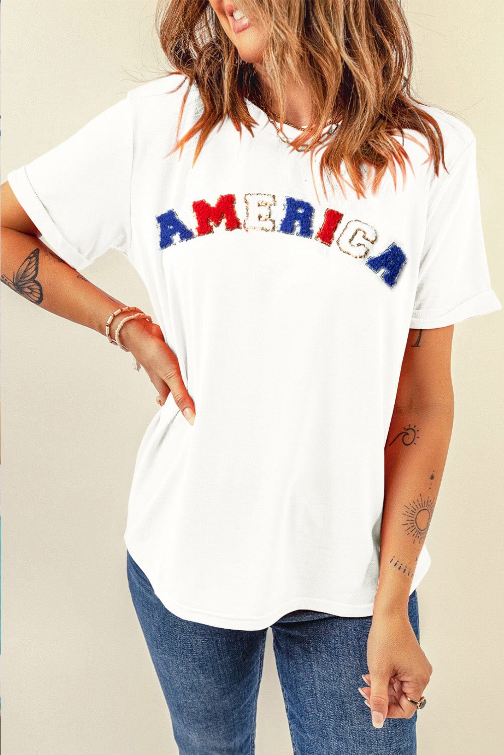 AMERICA Round Neck Short Sleeve T-Shirt - Sydney So Sweet