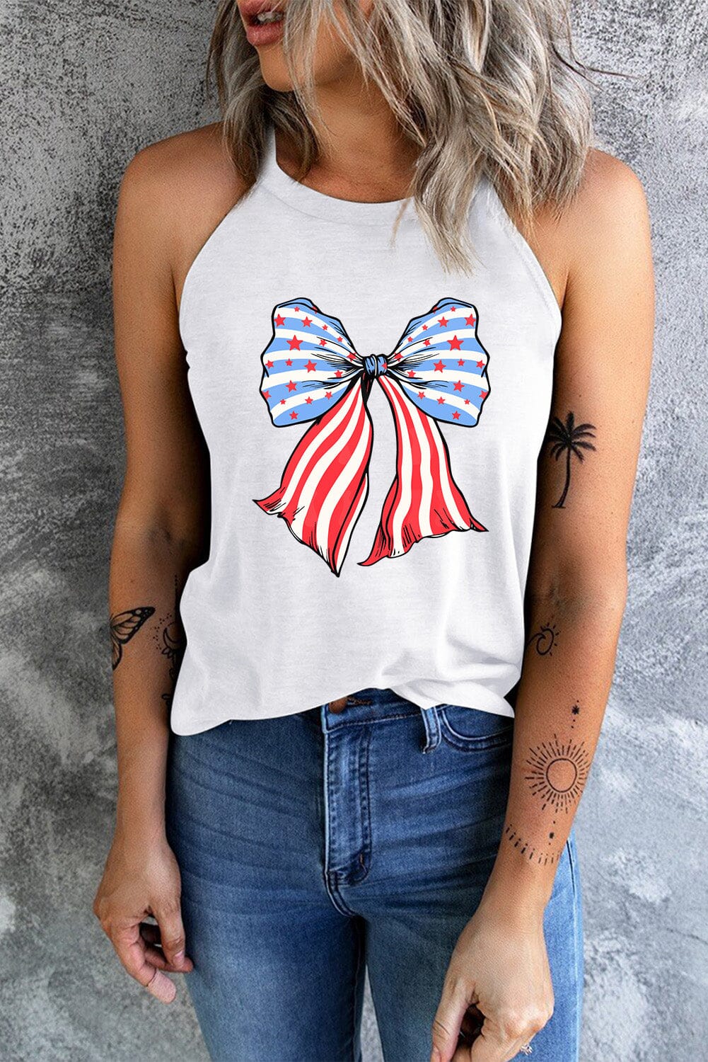 Bow Graphic Grecian Neck Tank - Sydney So Sweet