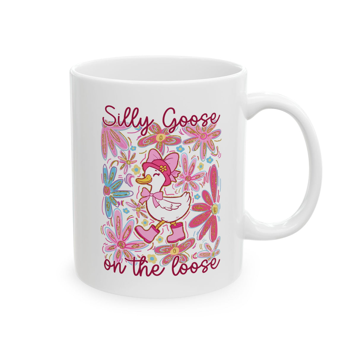 Silly Goose on the Loose Cute Floral Ceramic Mug Coffee Cup (11oz & 15oz)