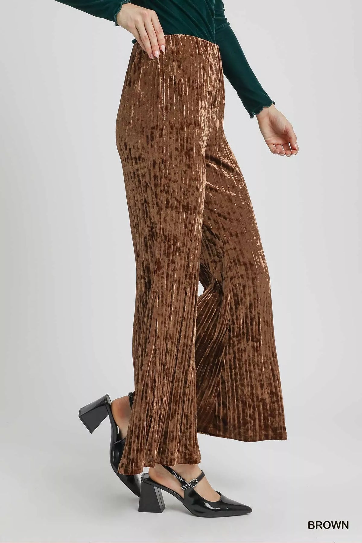 Umgee Velvet Pleated Wide Leg Pants - Sydney So Sweet