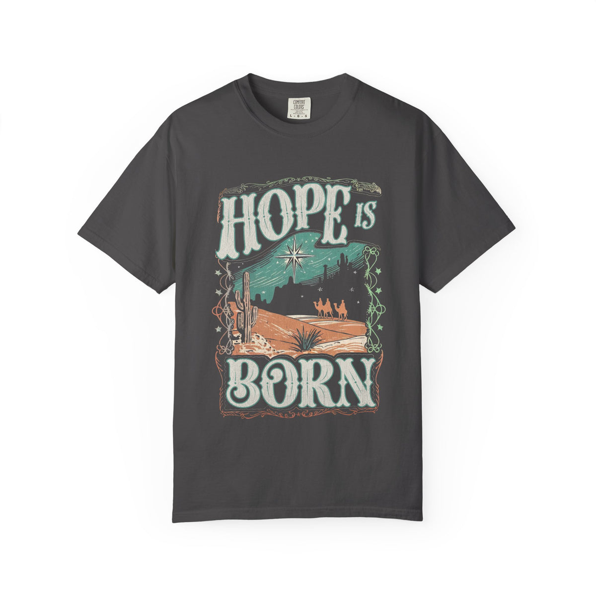 Hope is Born Christmas T-Shirt Christian Distressed Western Graphic Tee