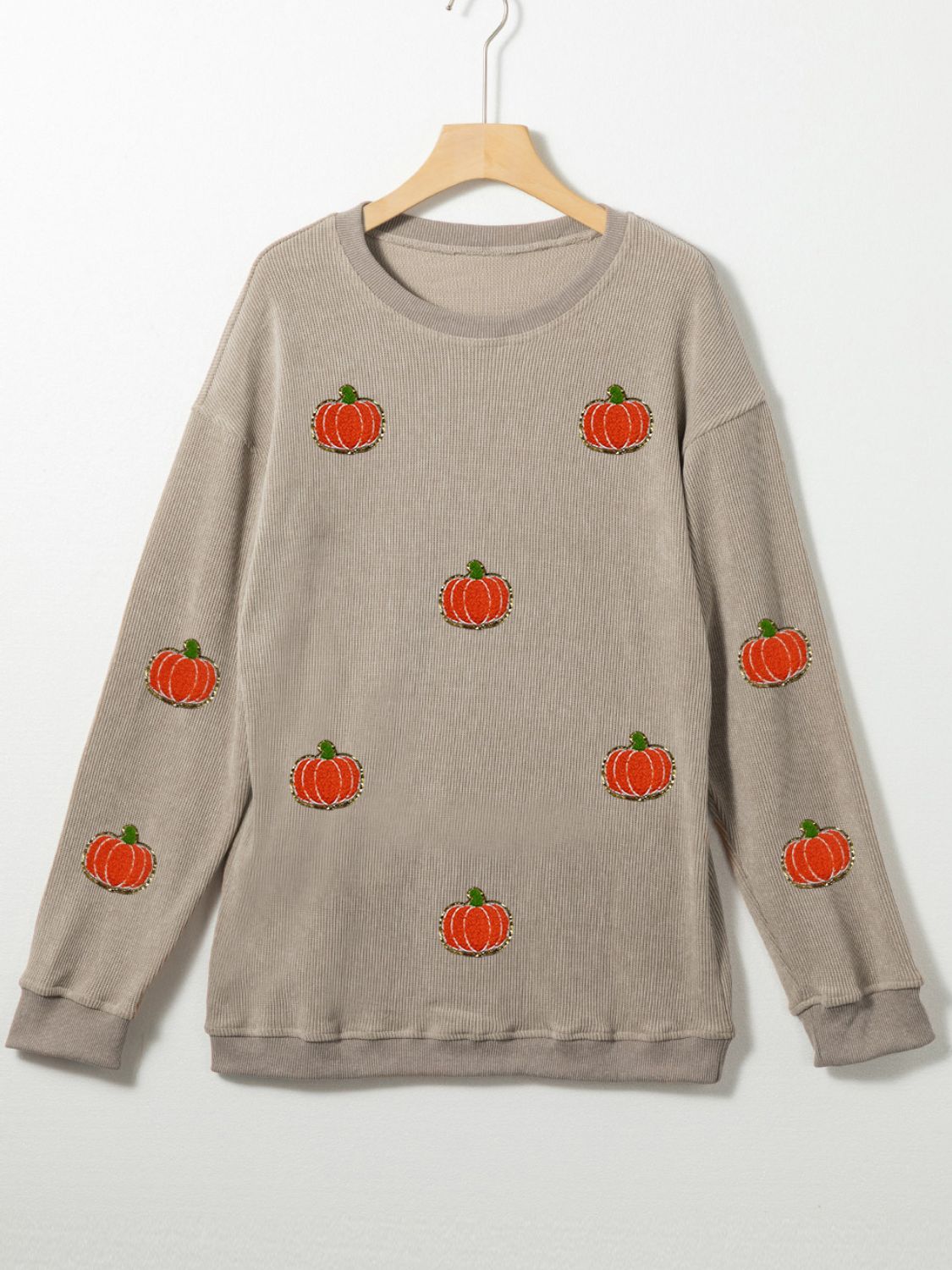 Sequin Pumpkin Round Neck Long Sleeve Sweatshirt - Sydney So Sweet