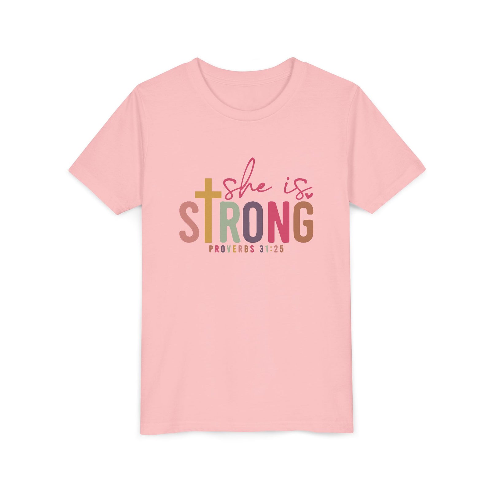 She Is Strong Youth Tee — Proverbs 31:25 Inspirational Girls Christian T‑Shirt