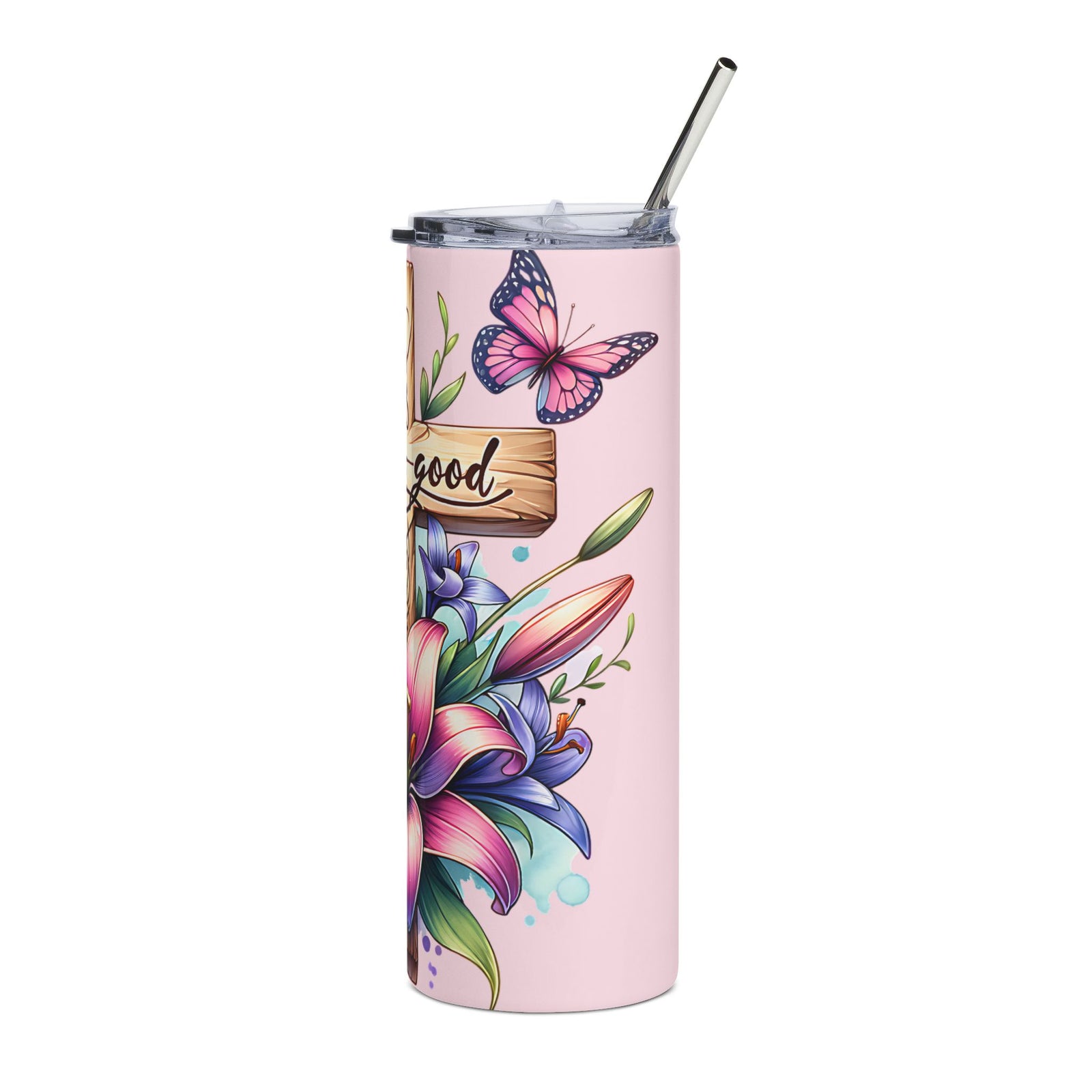 God is Good Cross & Lilies 20oz Floral Stainless Tumbler Insulated Travel Cup - Sydney So Sweet