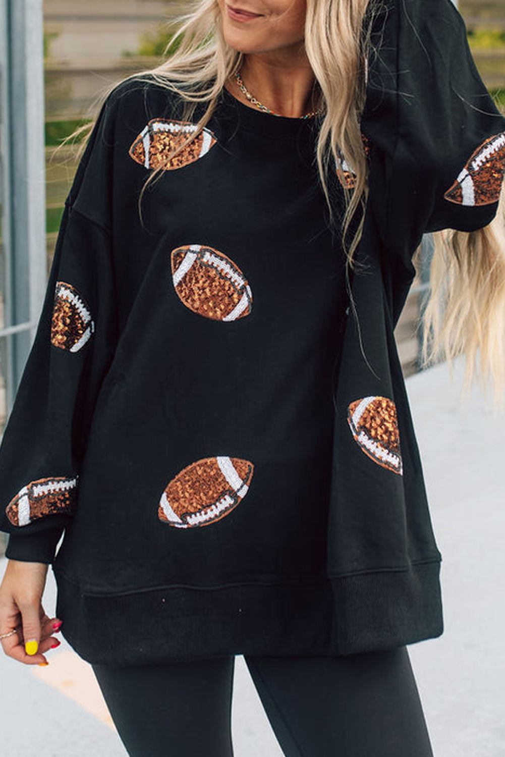 Football Sequin Patch Long Sleeve Sweatshirt - Sydney So Sweet