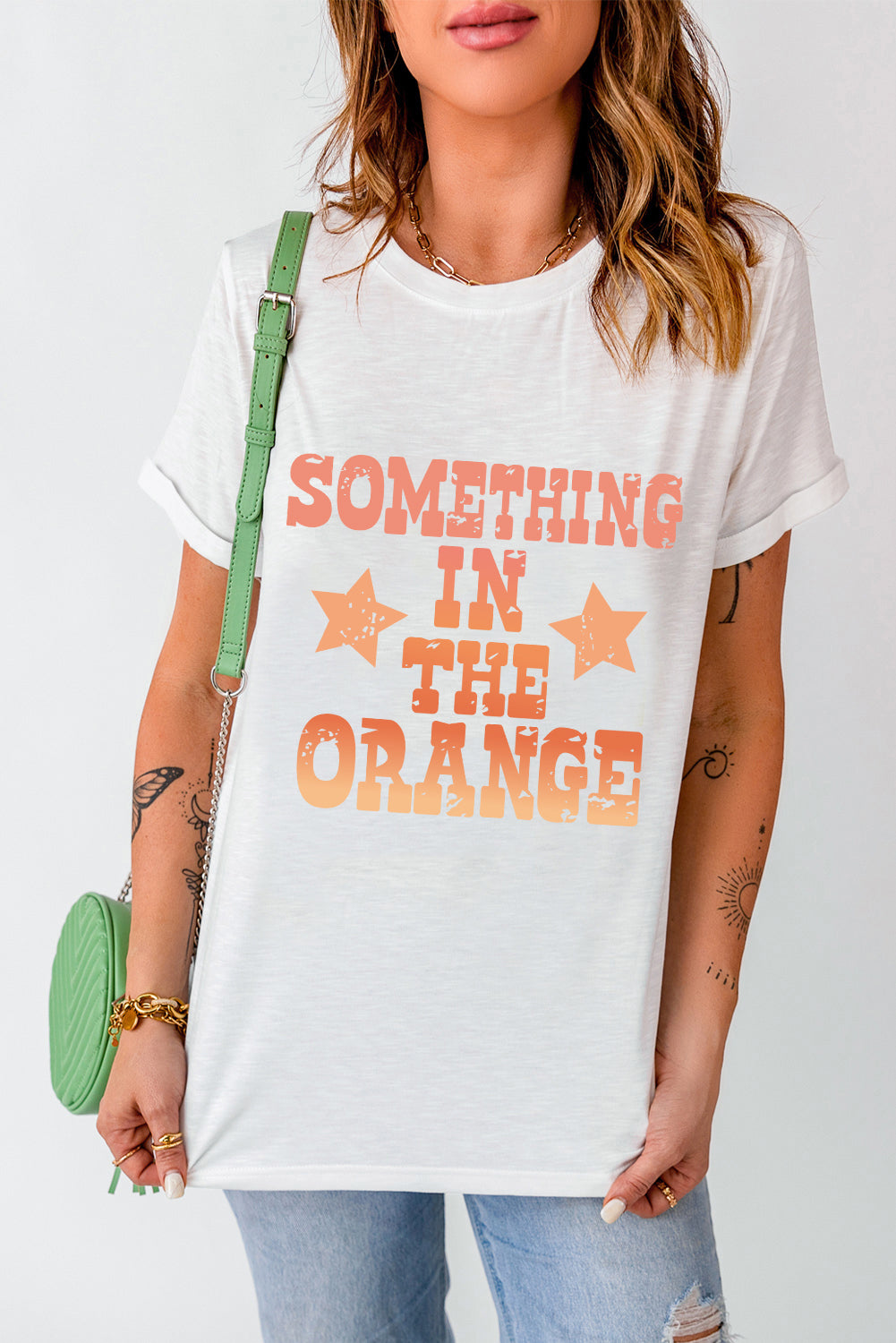 Something in the Orange Graphic Round Neck Short Sleeve T-Shirt - Sydney So Sweet