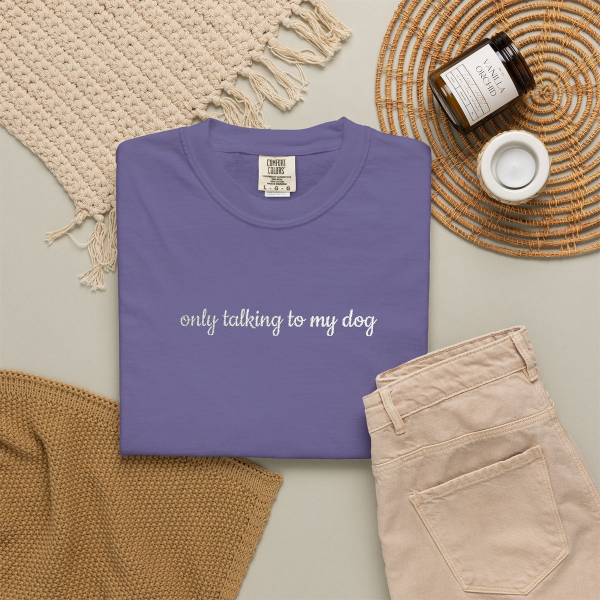 Only Talking to My Dog Embroidered Script Tee Dog Mom T-Shirt