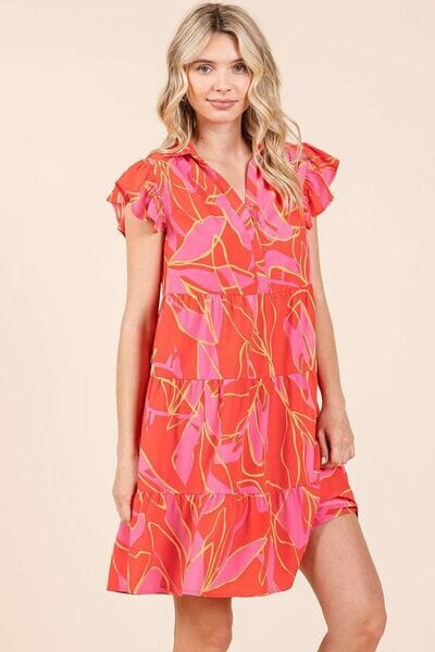 Mittoshop Leaf Print Ruffle Sleeve Tiered Mini Dress - Sydney So Sweet