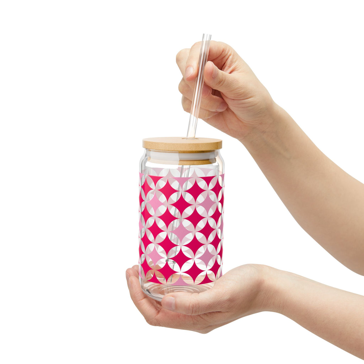 Twinkling Tidings Christmas Sipper Glass 16oz Reusable Drink Jar with Lid & Straw