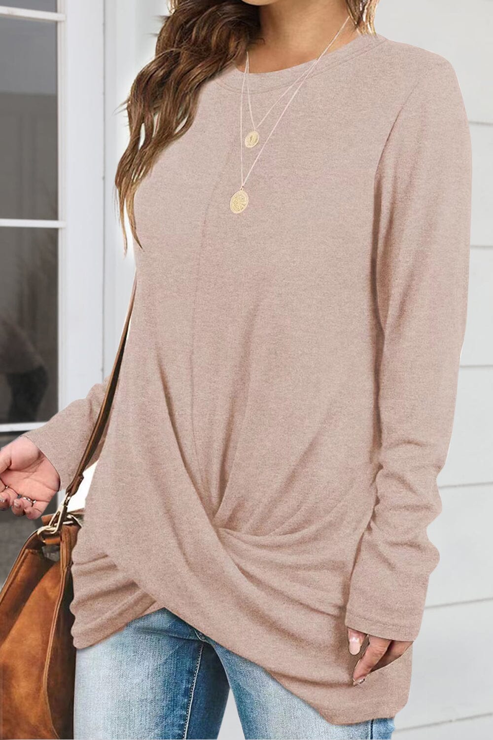 Ruched Round Neck Long Slleeve T-Shirt - Sydney So Sweet