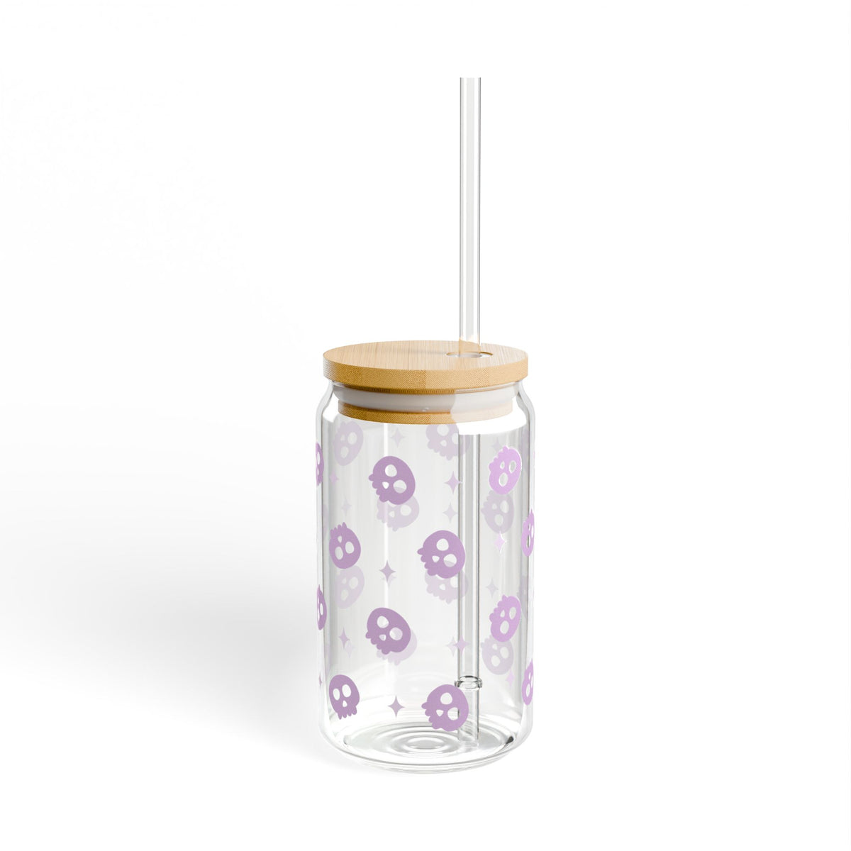 Mini Skulls Lavender Halloween Sipper Glass 16oz Reusable Drink Jar with Lid & Straw