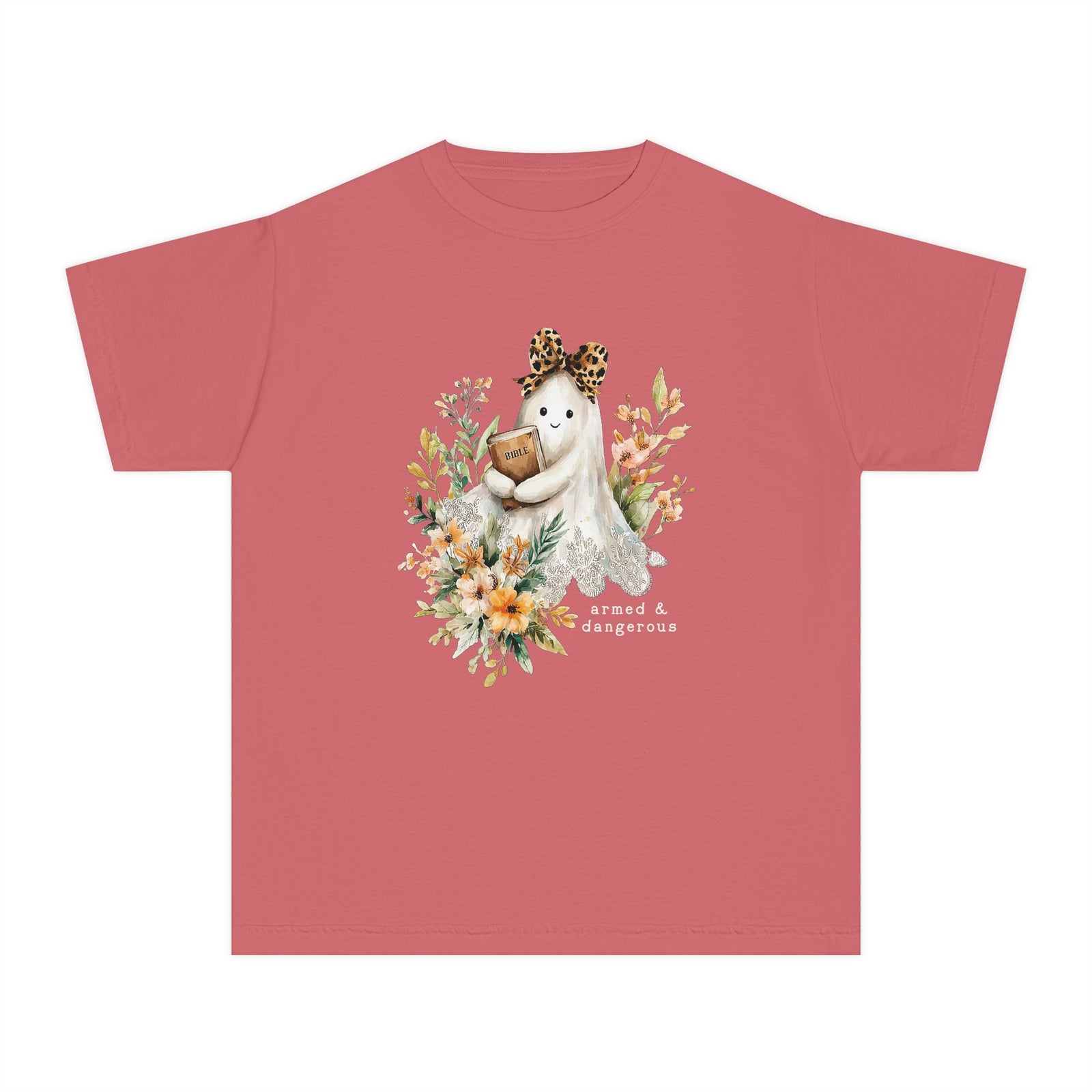 Bible Ghost Floral Tee Armed & Dangerous Cute Halloween Kids Graphic T-Shirt