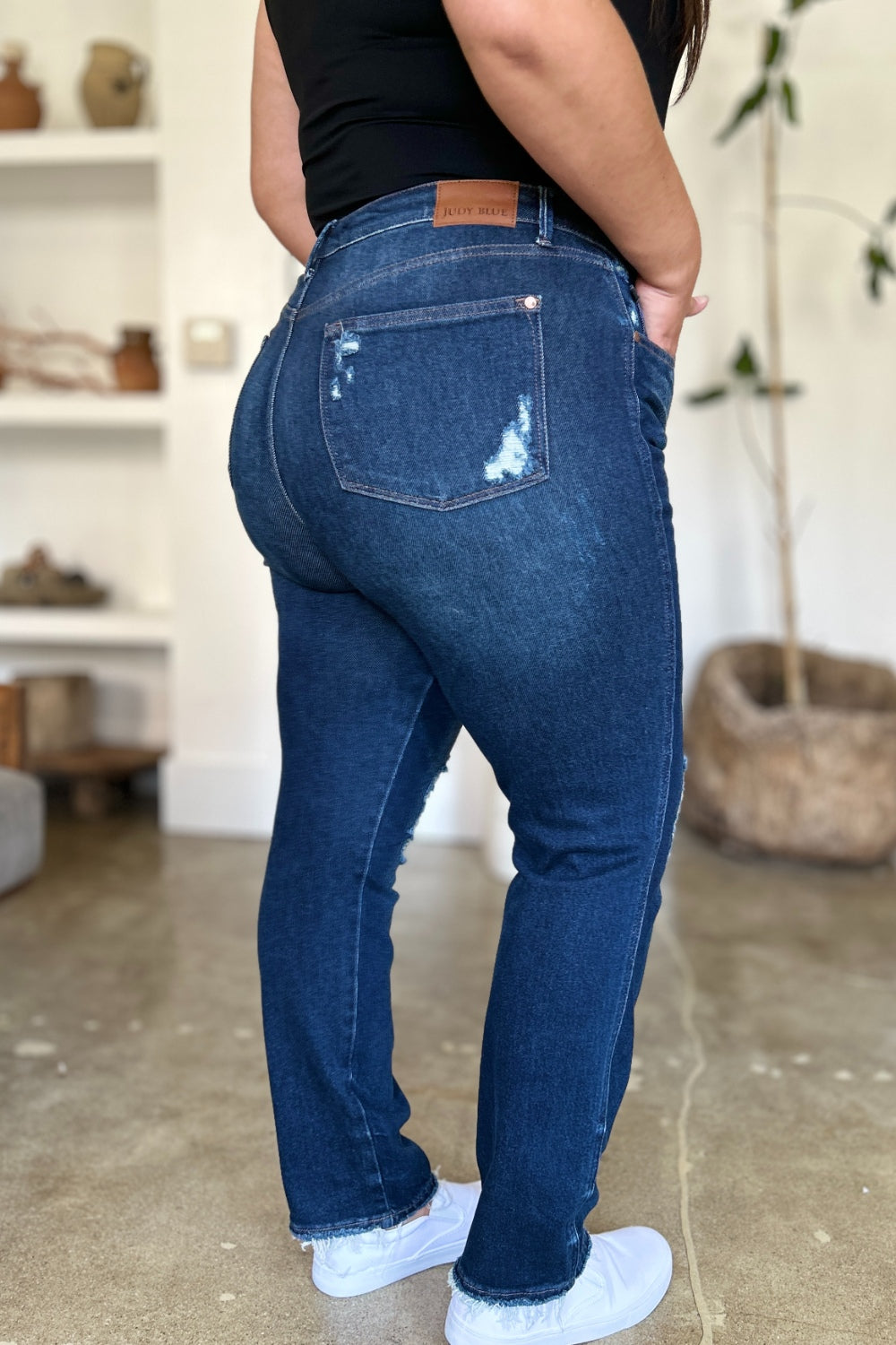 Judy Blue Full Size High Waist Rigid Magic Heavy Destroy Straight Jeans - Sydney So Sweet