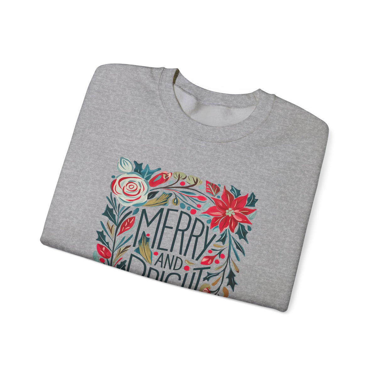 Merry & Bright Christmas Florals Crewneck Unisex Sweatshirt