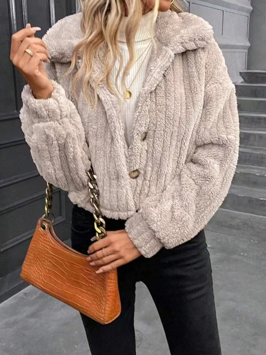 Button Up Long Sleeve Fuzzy Outerwear - Sydney So Sweet