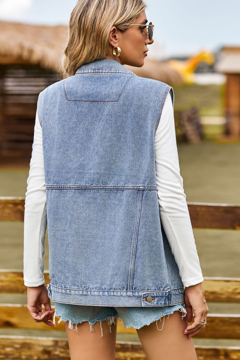 Sleeveless Collared Neck Denim Top with Pockets - Sydney So Sweet