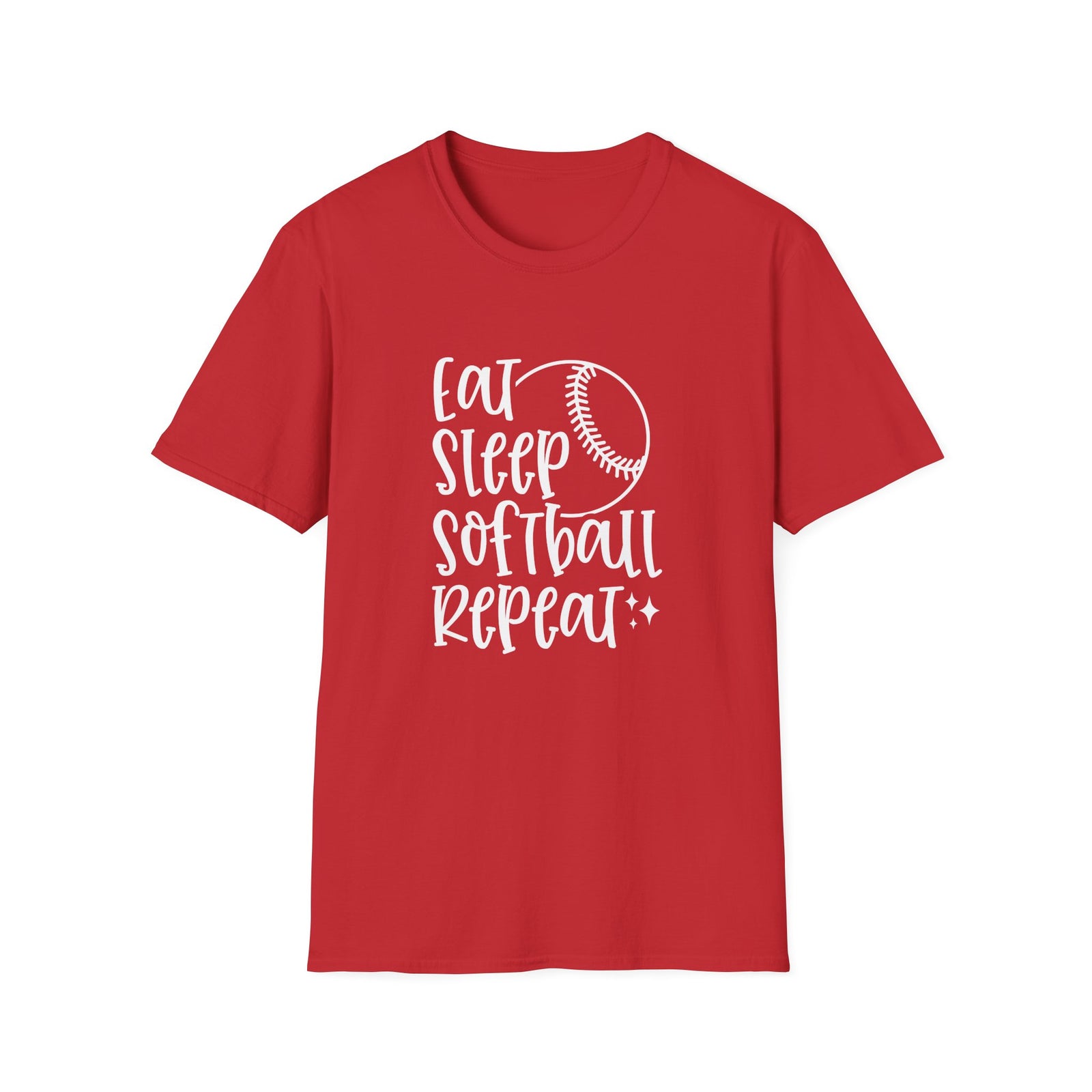 Eat Sleep Softball Repeat Graphic T-Shirt Cute Sports Mom Tee (12 Team Colors)