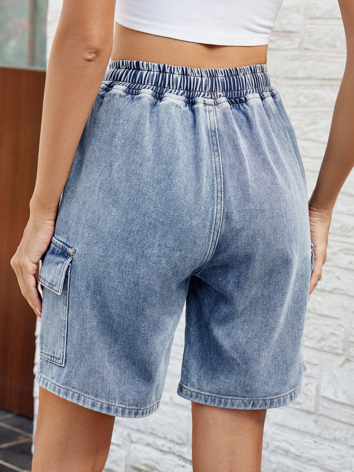 Drawstring Denim Shorts with Pockets - Sydney So Sweet