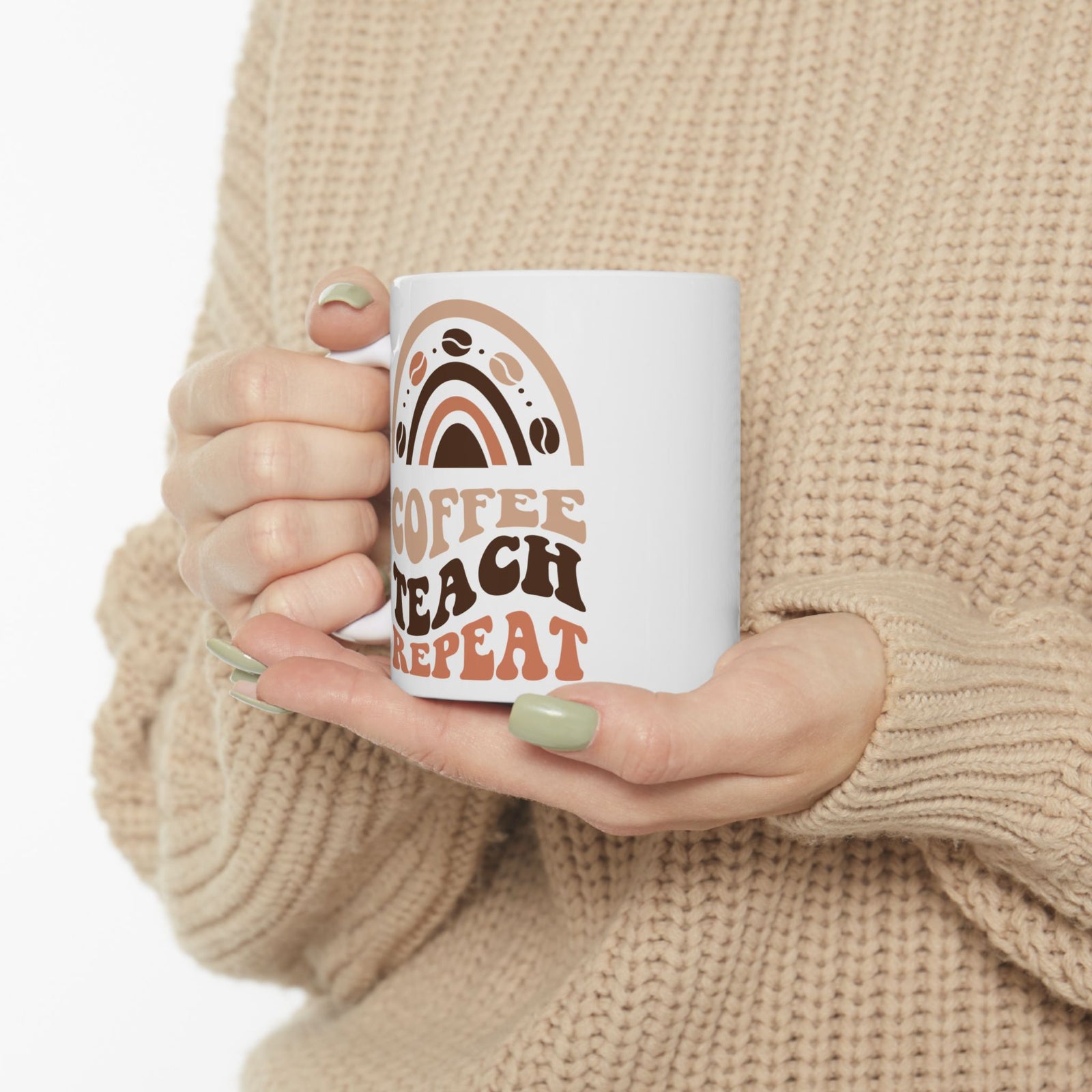 Coffee Teach Repeat Cute Teacher Ceramic Mug Coffee Cup (11oz & 15oz)