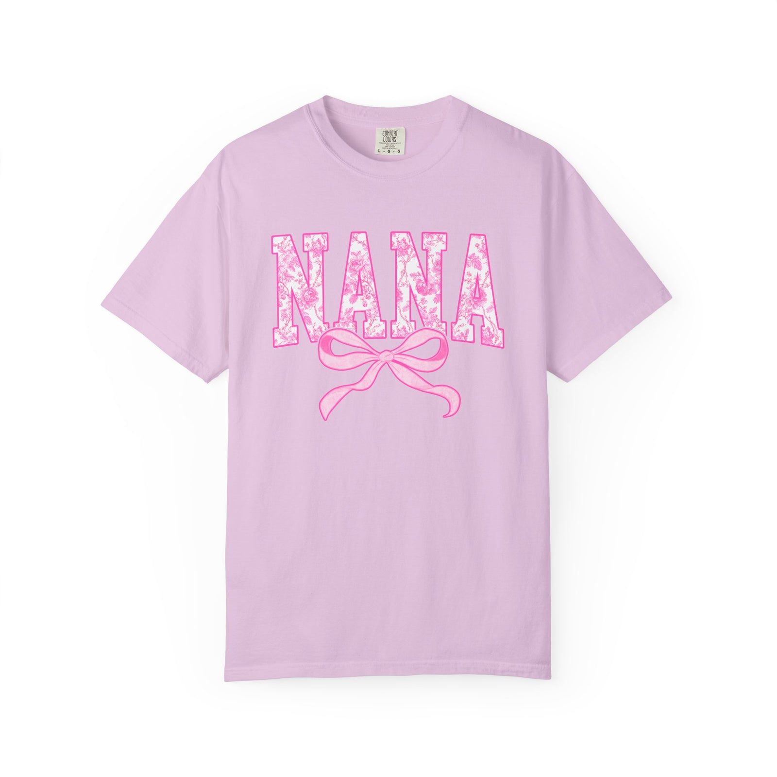 Nana Coquette Pink Toile Bow T-Shirt Cute Grandmother Graphic Tee