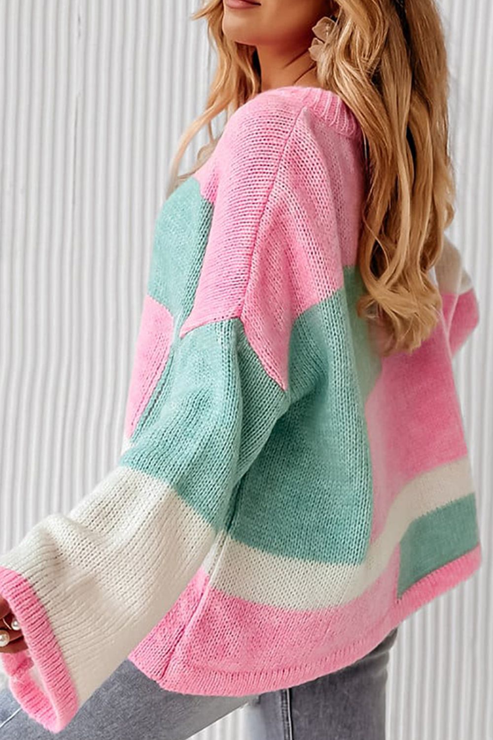 Color Block Round Neck Drop Shoulder Sweater - Sydney So Sweet