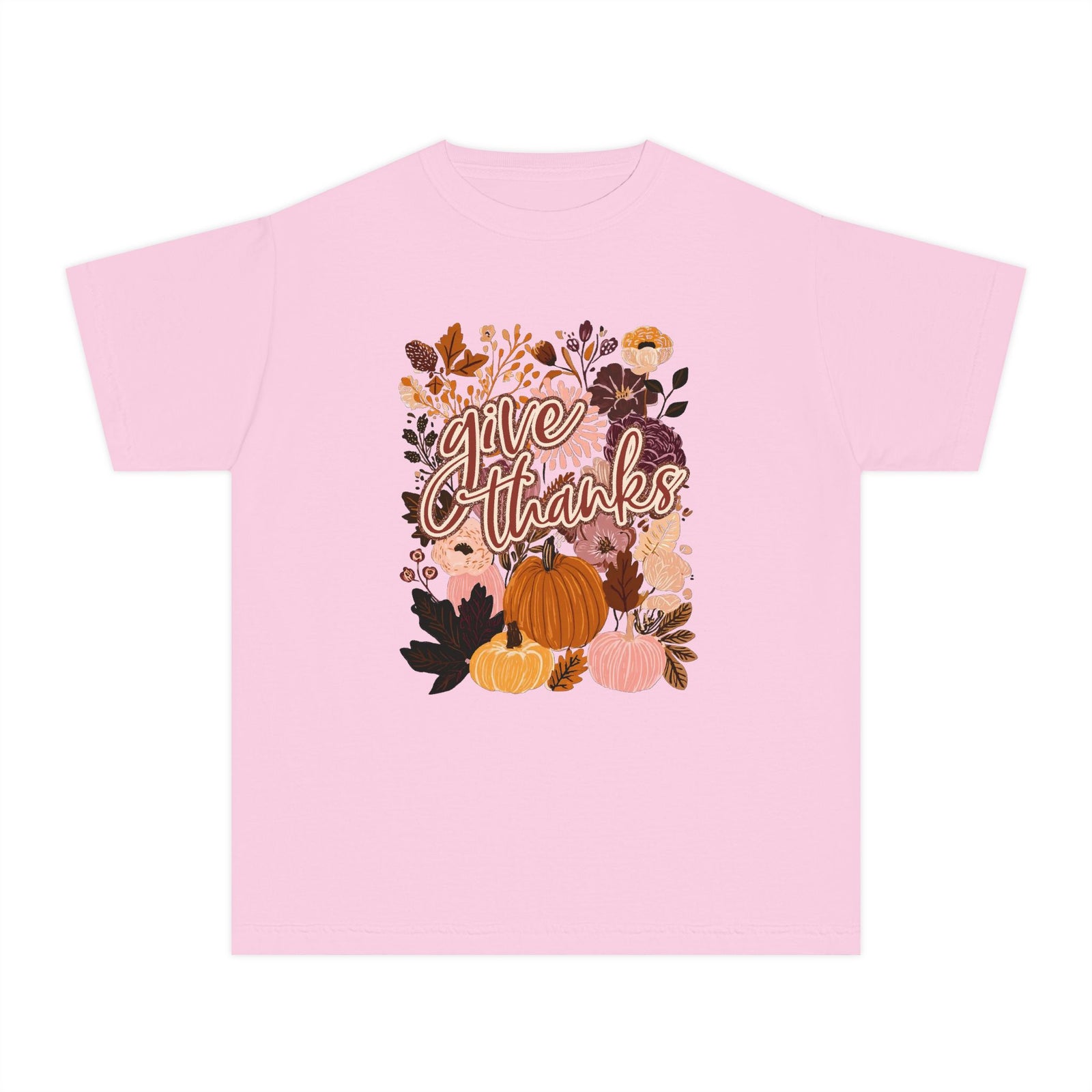 Give Thanks T-Shirt Fall Pumpkin Thanksgiving Kids Graphic Tee