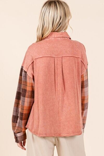 Mittoshop Button Down Contrast Plaid Patchwork Shacket - Sydney So Sweet
