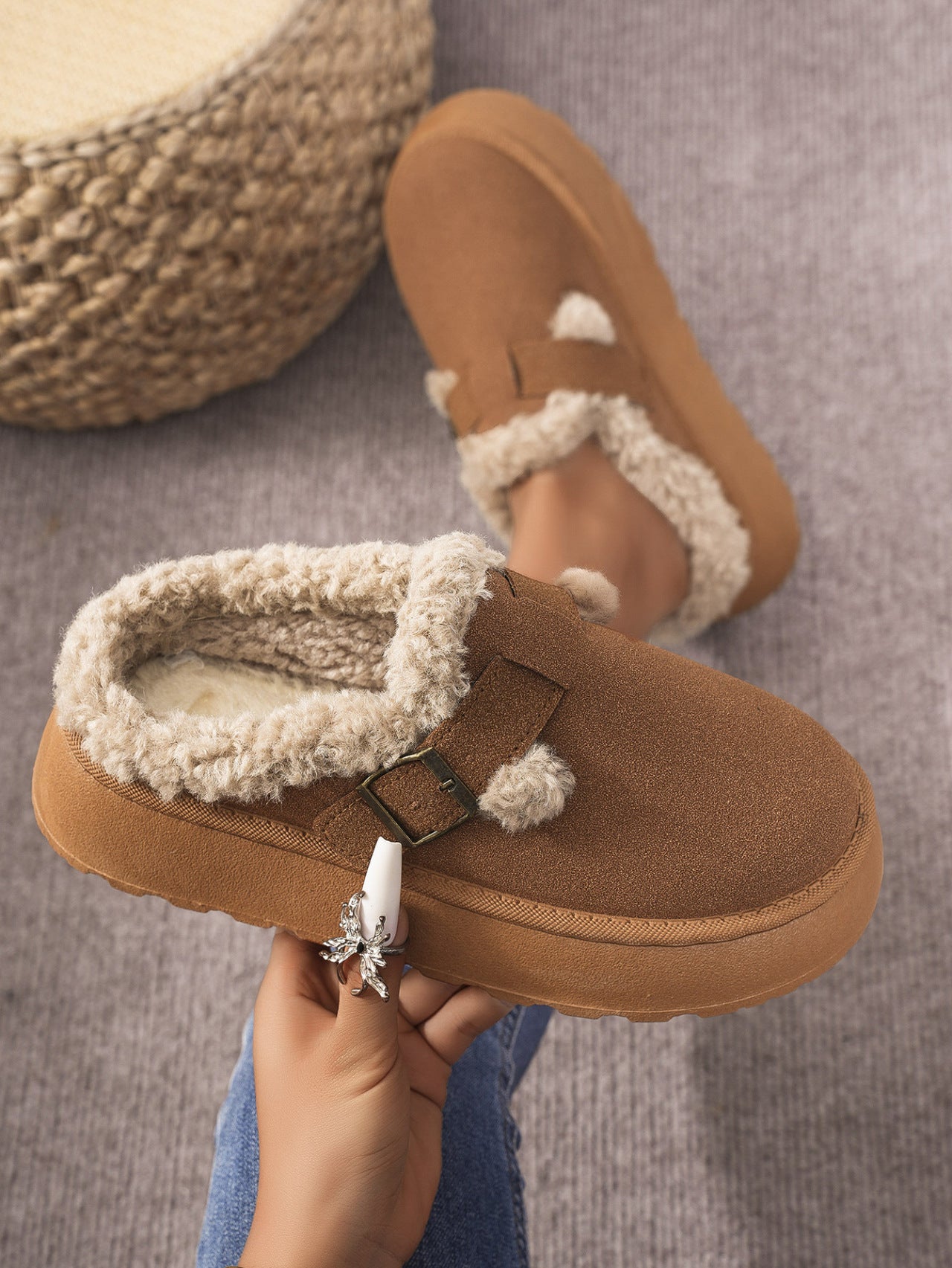 Thermal Fuzzy Buckle Platform Slippers - Sydney So Sweet