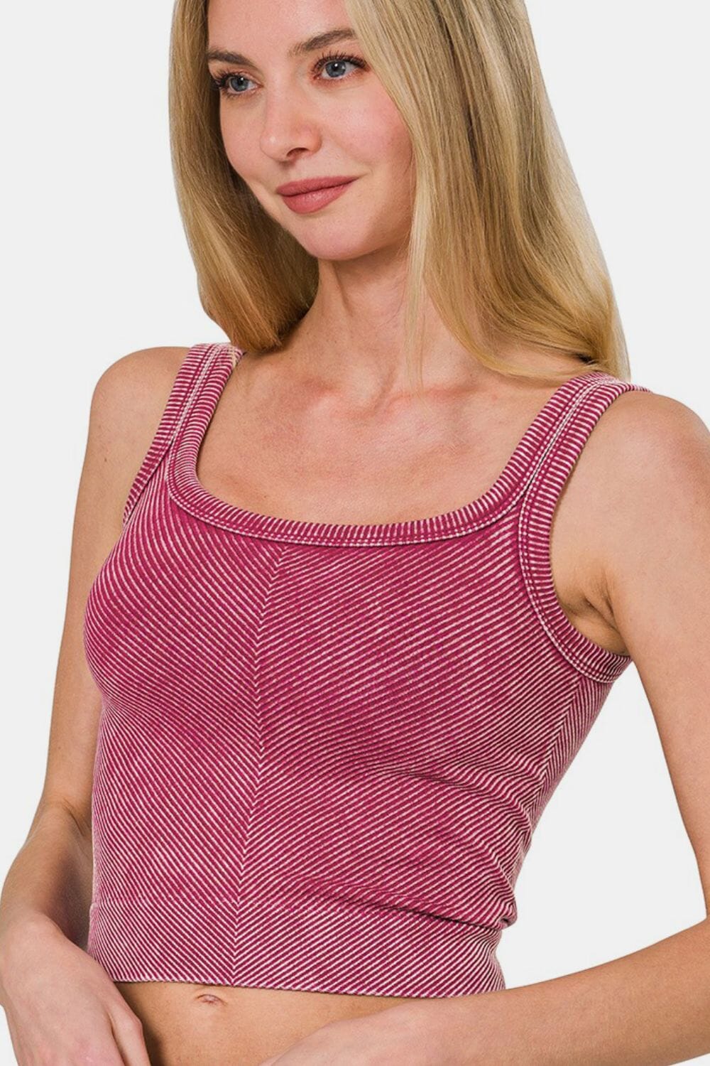 Zenana Washed Ribbed Scoop Neck Wide Strap Tank - Sydney So Sweet