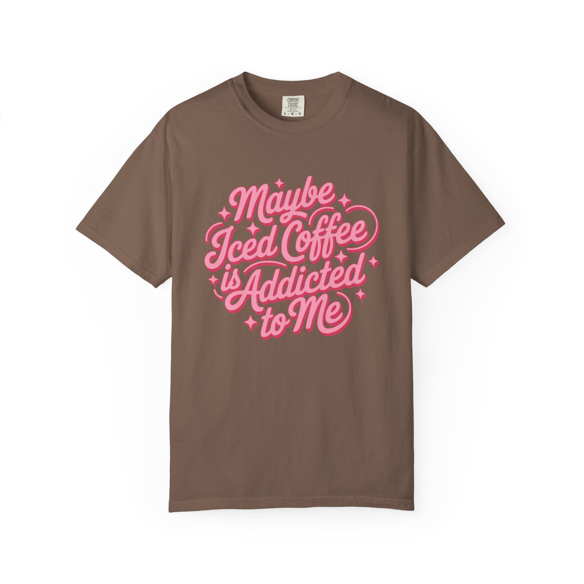 Maybe Iced Coffee Is Addicted to Me Retro Script T-Shirt Coffee Lover Tee
